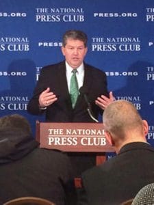 Postmaster General Patrick Donahoe gives a "farewell address" Tuesday, Jan. 6, 2015, at the National Press Club in Washington, D.C. (Photo by Emily Kopp/Federal News Radio)