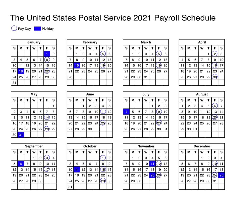 Usps Calendar Shows 2021 Payroll Schedule 21st Century Postal Worker
